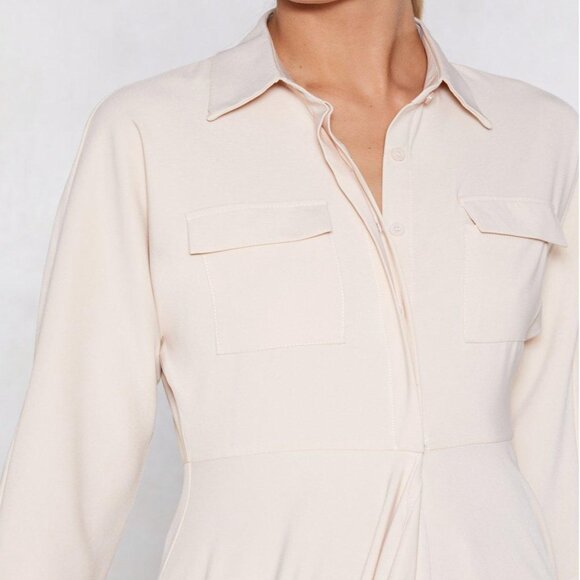 Longline Button Down Collar Shirt Dress - SMALL Sz 4 - Picture 2 of 4